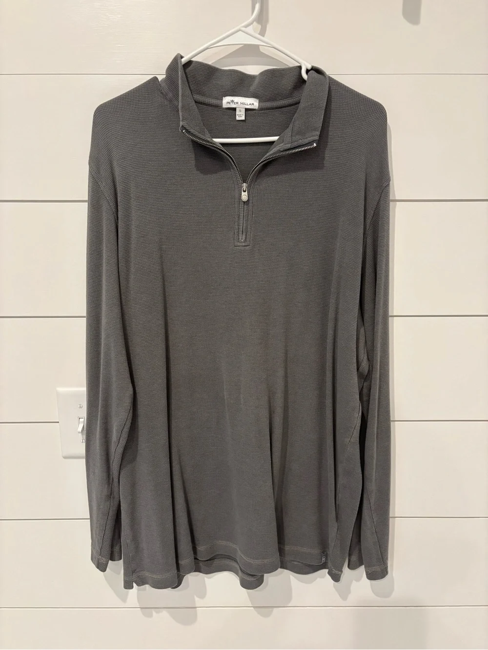 Peter Millar Gray Waffle-Knit Quarter-Zip Pullover Large